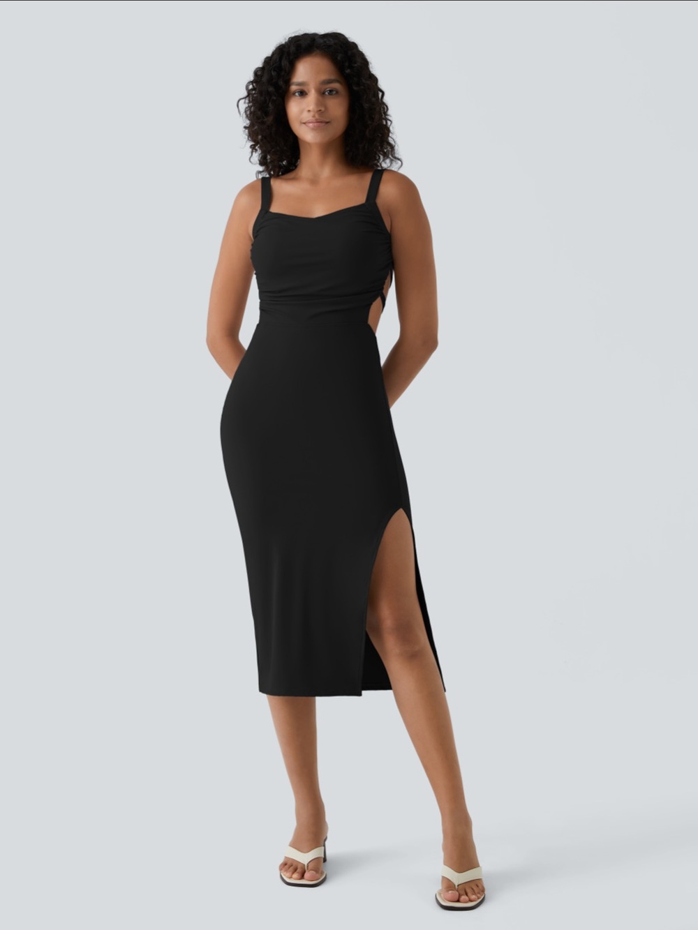HALARA Black Cutout Midi Dress with Side Slit